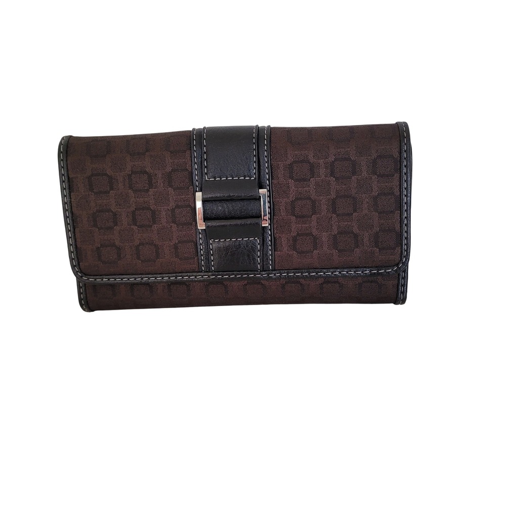 Merona Brown Geometric Jacquard Checkbook Wallet Espresso Black Trim NWT